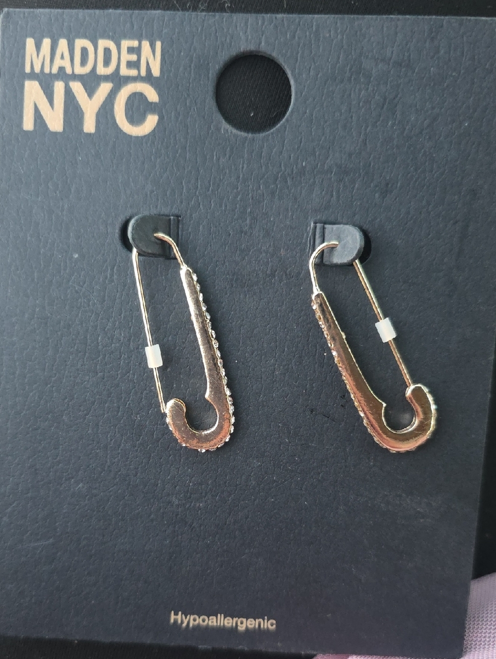 Madden NYC Gold Safety Pin Drop Earrings